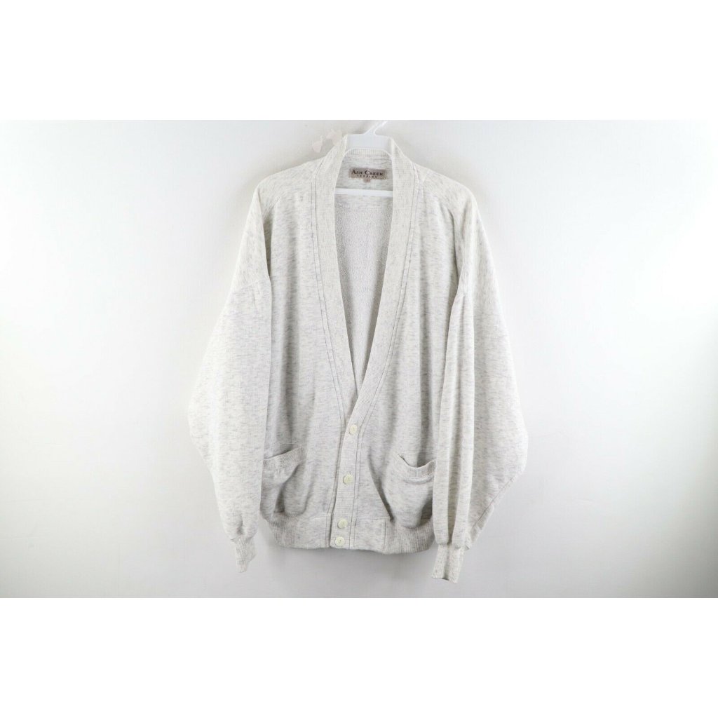 Vintage 90s Streetwear Grunge Large Blank Cardigan Sweatshirt Heather Gray